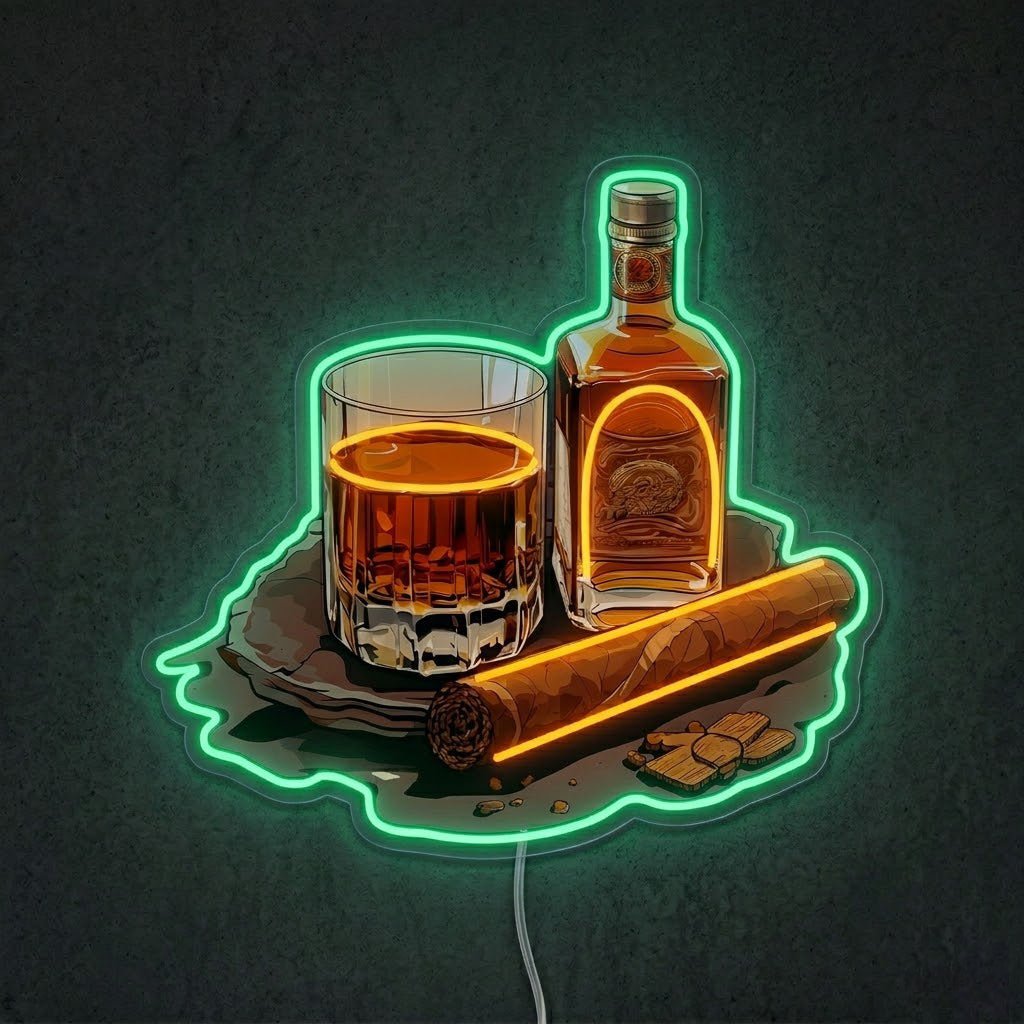 ShineNeon™ Whiskey Glass And Lit Cigar Lounge Neon Sign USB Power - Shineneon