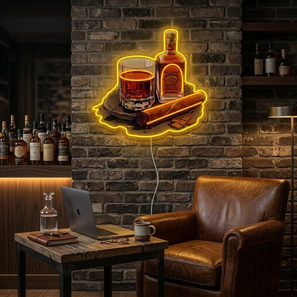 ShineNeon™ Whiskey Glass And Lit Cigar Lounge Neon Sign USB Power - Shineneon