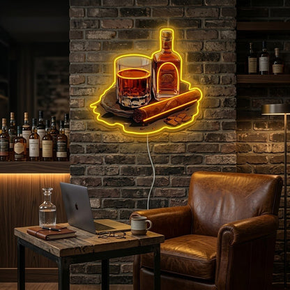 ShineNeon™ Whiskey Glass And Lit Cigar Lounge Neon Sign USB Power - Shineneon