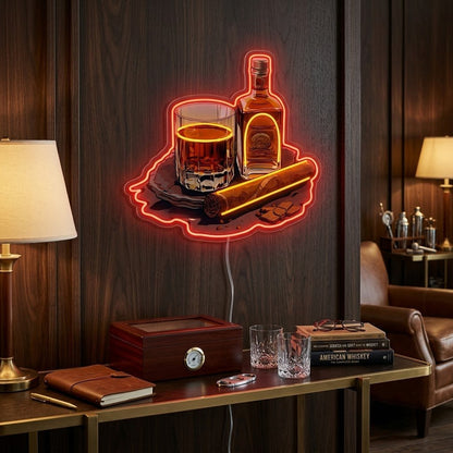 ShineNeon™ Whiskey Glass And Lit Cigar Lounge Neon Sign USB Power - Shineneon