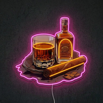 ShineNeon™ Whiskey Glass And Lit Cigar Lounge Neon Sign USB Power - Shineneon