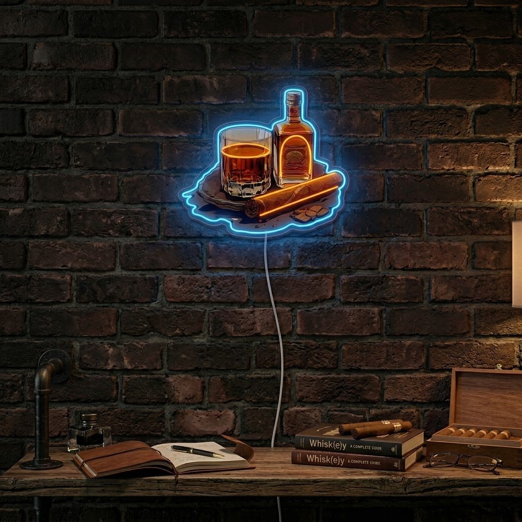 ShineNeon™ Whiskey Glass And Lit Cigar Lounge Neon Sign USB Power - Shineneon