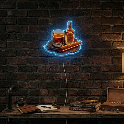 ShineNeon™ Whiskey Glass And Lit Cigar Lounge Neon Sign USB Power - Shineneon