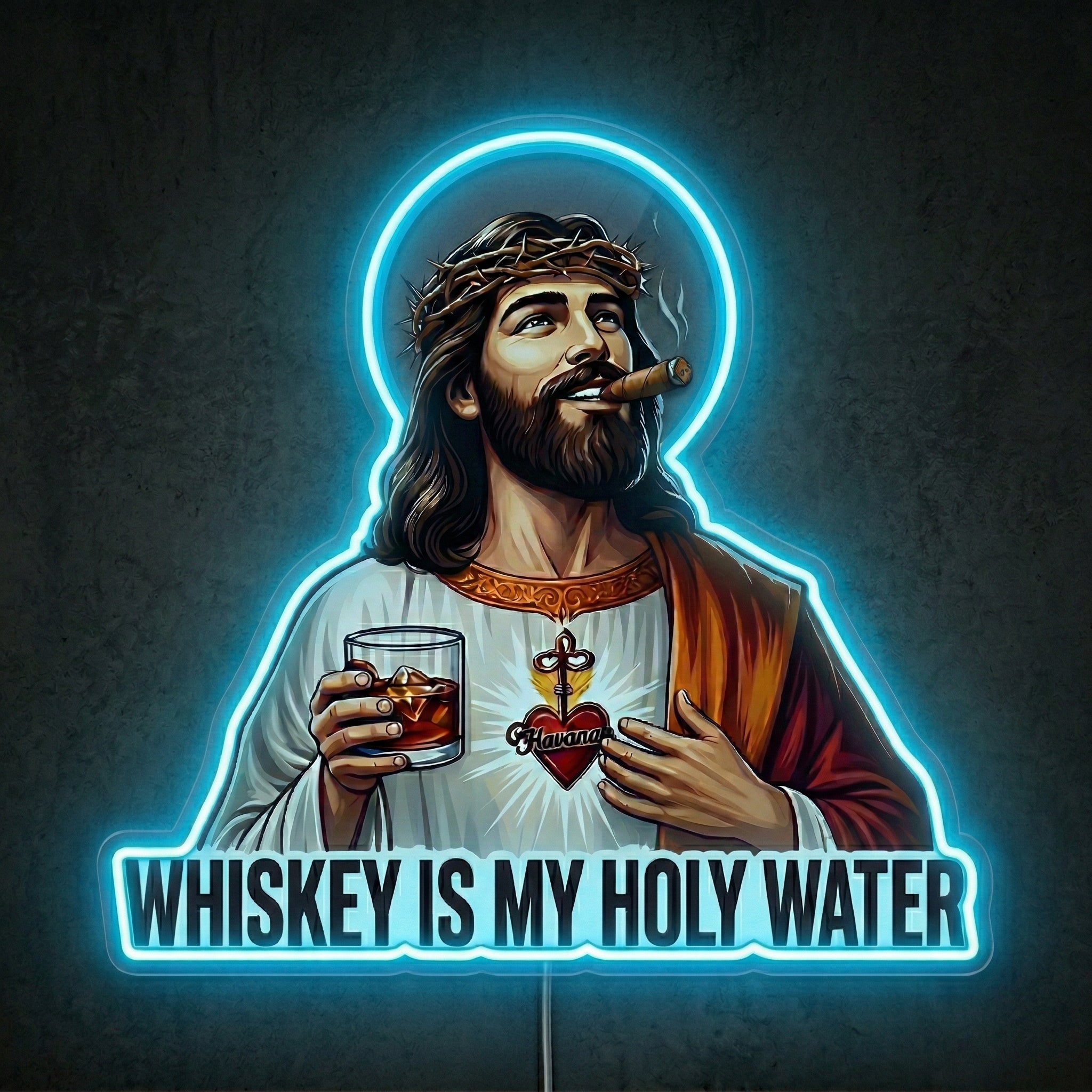 ShineNeon™ Whiskey Is My Holy Water LED Neon Sign Funny Blue Bar Wall Decor USB Powered - Shineneon