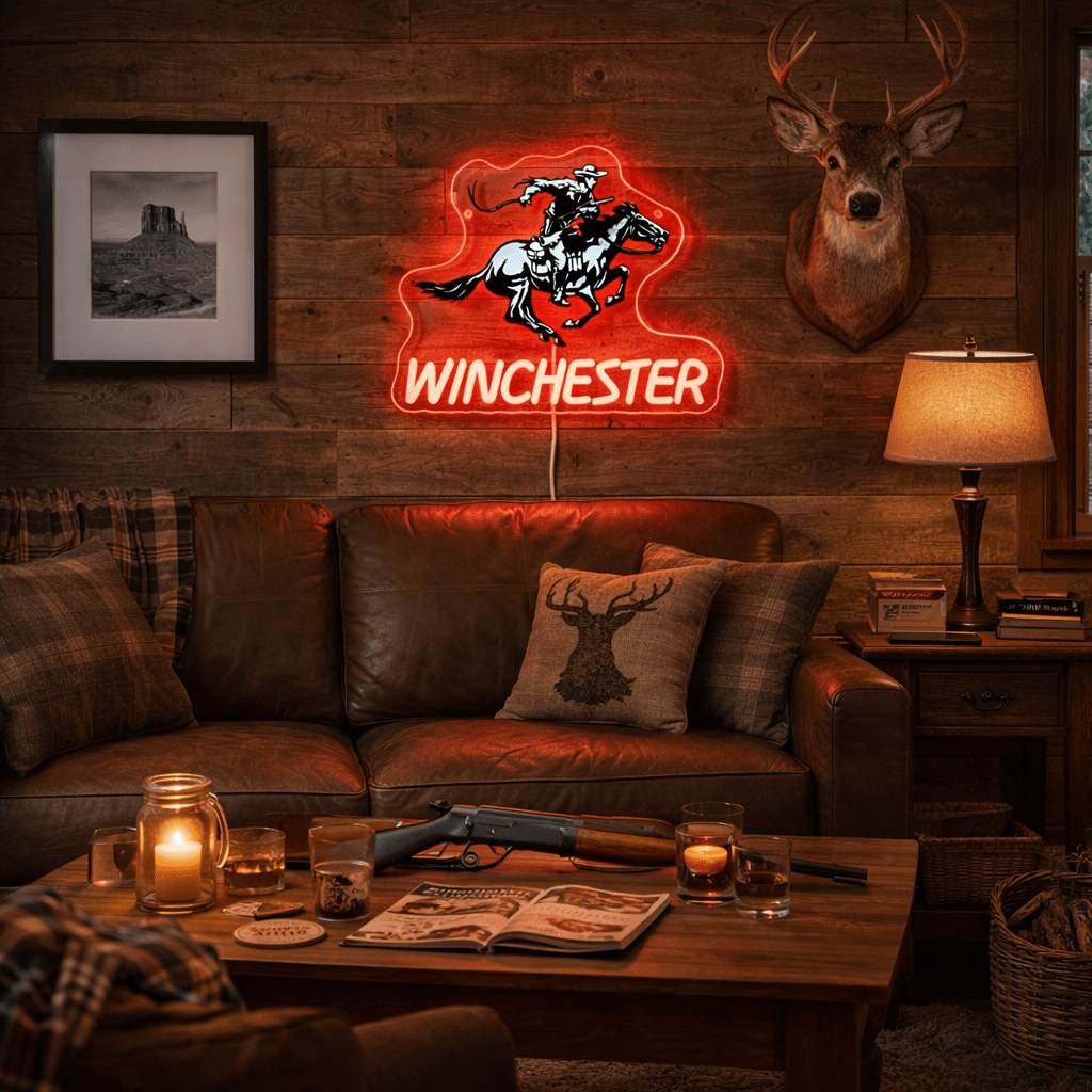 ShineNeon™ Winchester Cowboy Red Neon Sign | Wild West Bar & Mancave Decor - Shineneon