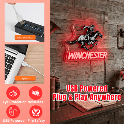 ShineNeon™ Winchester Cowboy Red Neon Sign | Wild West Bar & Mancave Decor - Shineneon