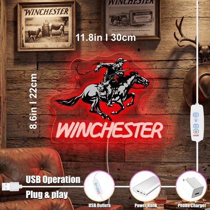 ShineNeon™ Winchester Cowboy Red Neon Sign | Wild West Bar & Mancave Decor - Shineneon