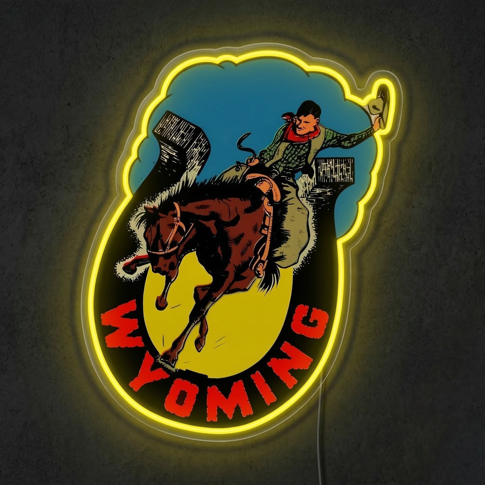 ShineNeon™ Wyoming Bronco Rodeo Neon Sign Vintage Cowboy Western Decor USB Powered - Shineneon