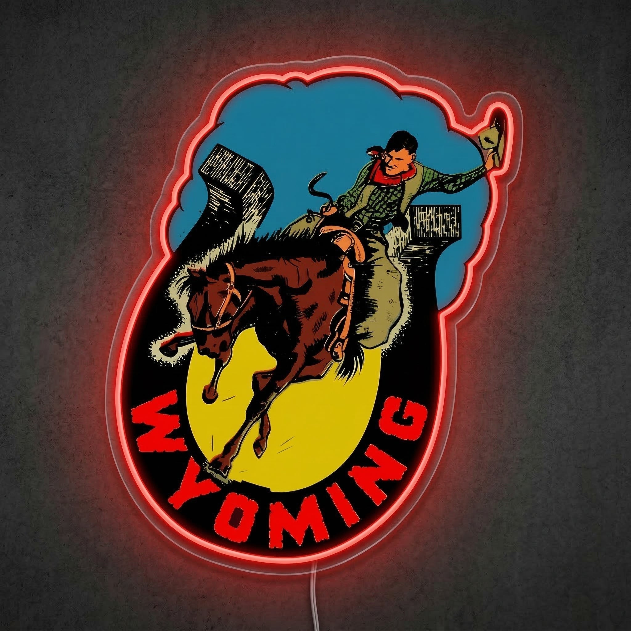 ShineNeon™ Wyoming Bronco Rodeo Neon Sign Vintage Cowboy Western Decor USB Powered - Shineneon