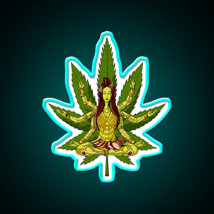Shiva Weed Meditation Hemp Inspired Green Leaf Led Neon Sign Rgb Color - Size and dimension reference