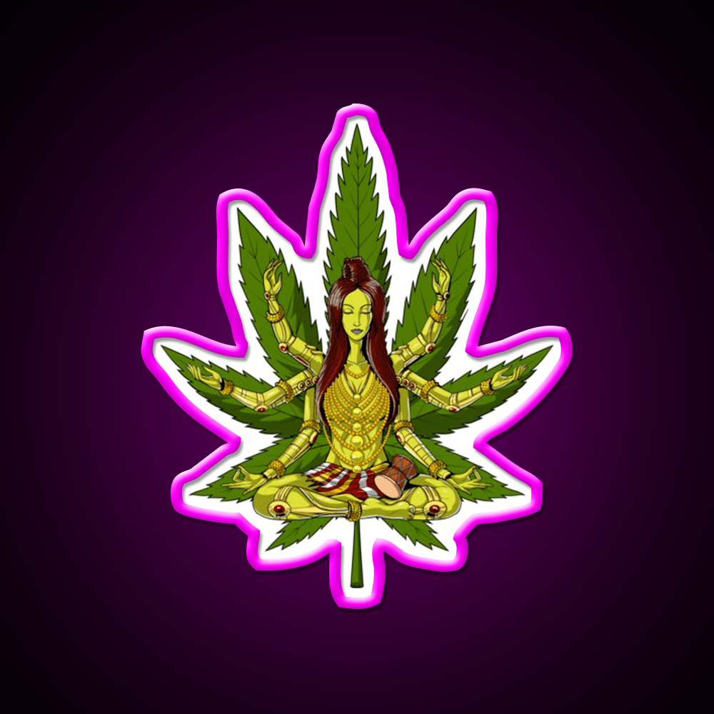Shiva Weed Meditation Hemp Inspired Green Leaf Led Neon Sign Rgb Color - Shineneon