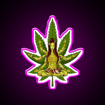 Shiva Weed Meditation Hemp Inspired Green Leaf Led Neon Sign Rgb Color - Shineneon