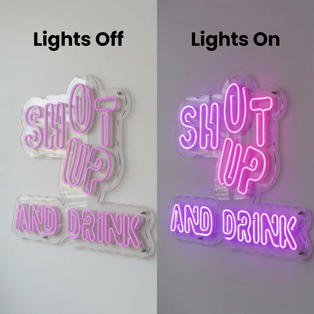 Shop Up And Drink LED Neon Sign - 06 Day Night Comparison