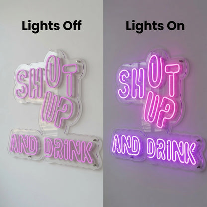 Shop Up And Drink LED Neon Sign - 06 Day Night Comparison