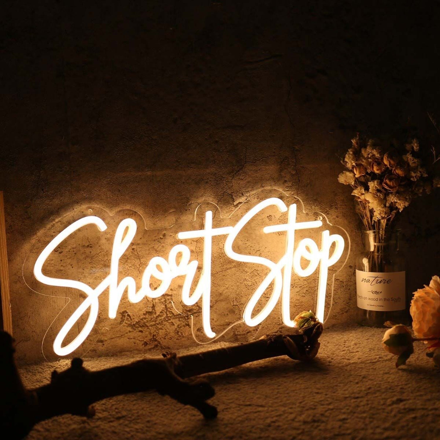 Short Stop Yellow Led Neon Sign - Shineneon