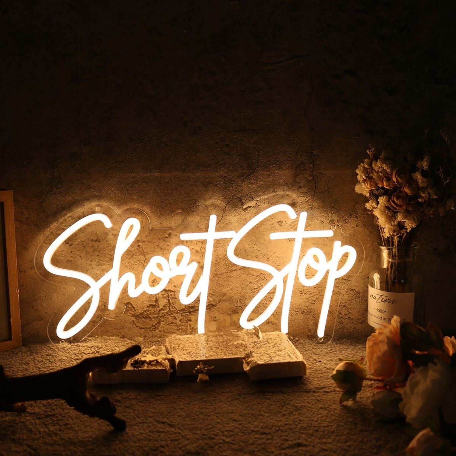Short Stop Yellow Led Neon Sign - Shineneon