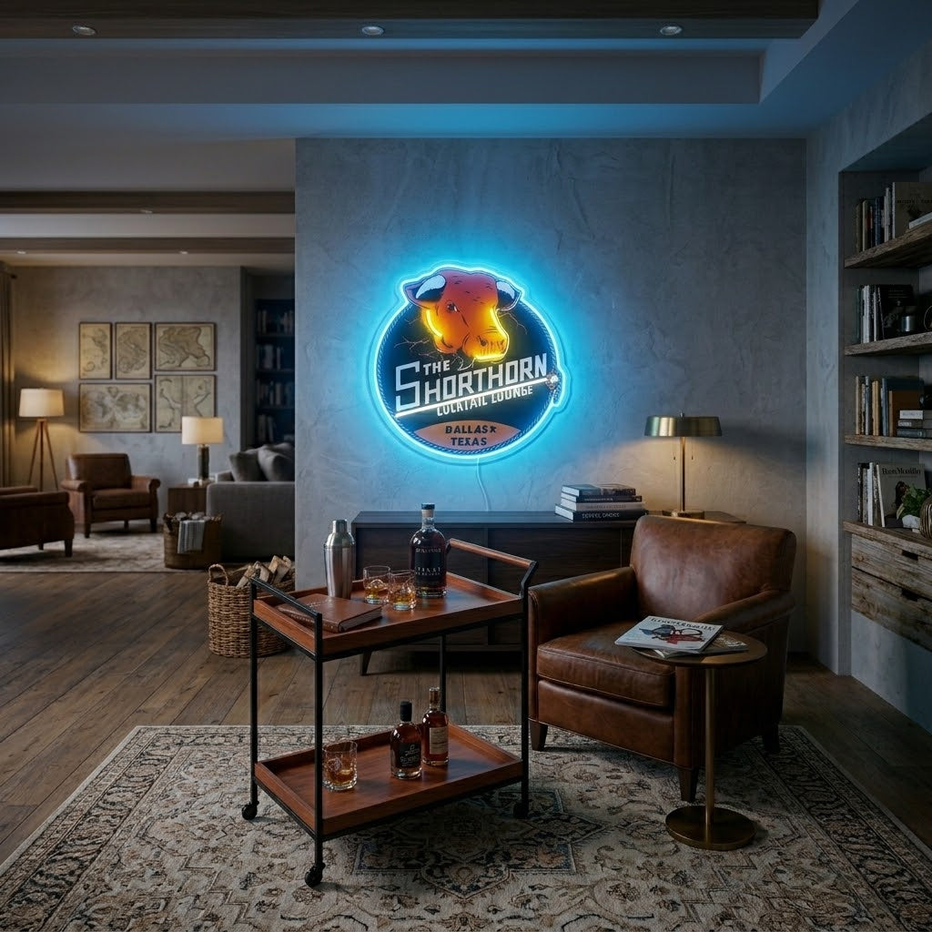 ShineNeon™ Shorthorn Cocktail Lounge Texas Bull Neon Sign USB Power#color_azure