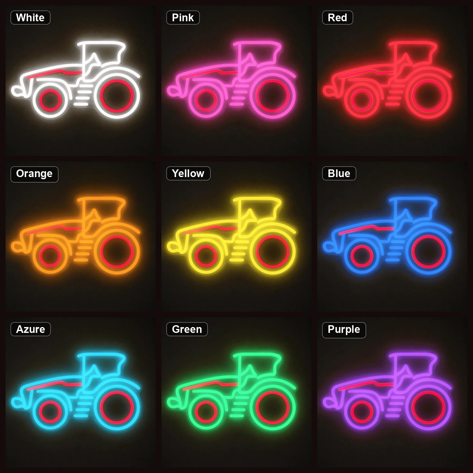 Side Profile Farm Tractor LED Neon Sign Garage Man Cave Neon Sign color grid