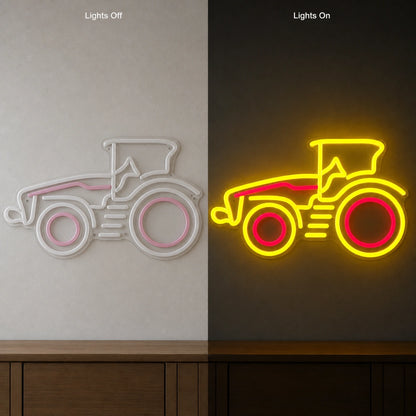 Side Profile Farm Tractor LED Neon Sign Garage Man Cave Neon Sign day and night comparison