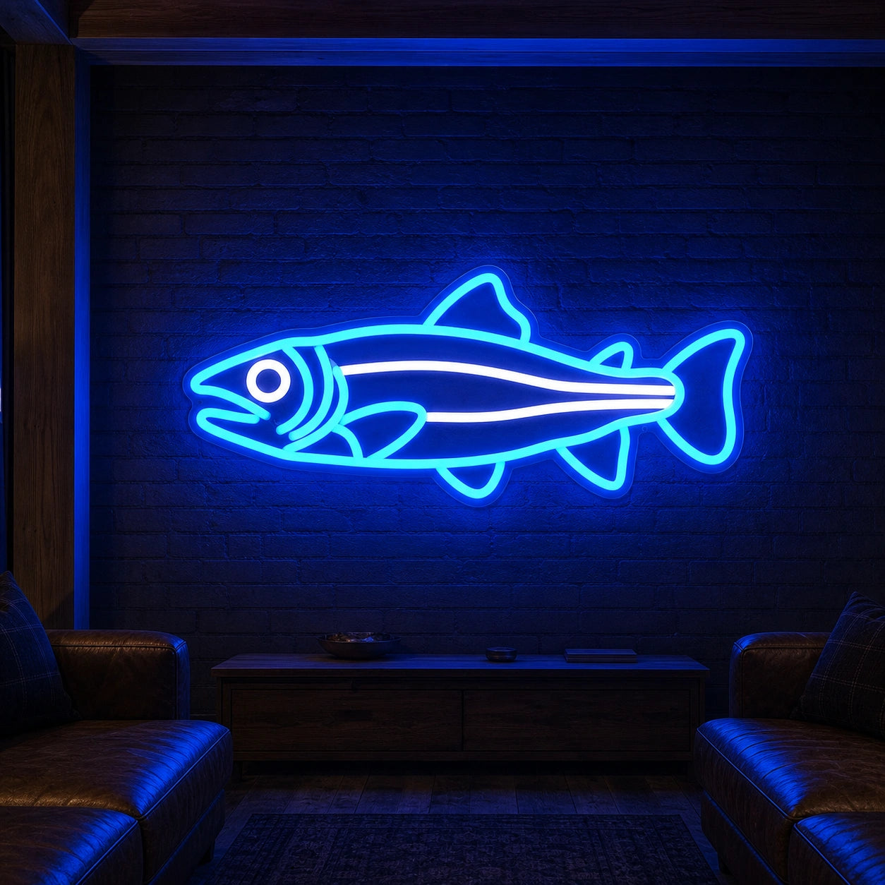 Side Profile Salmon Fish LED Neon Sign Garage Man Cave Neon Sign real lifestyle scene