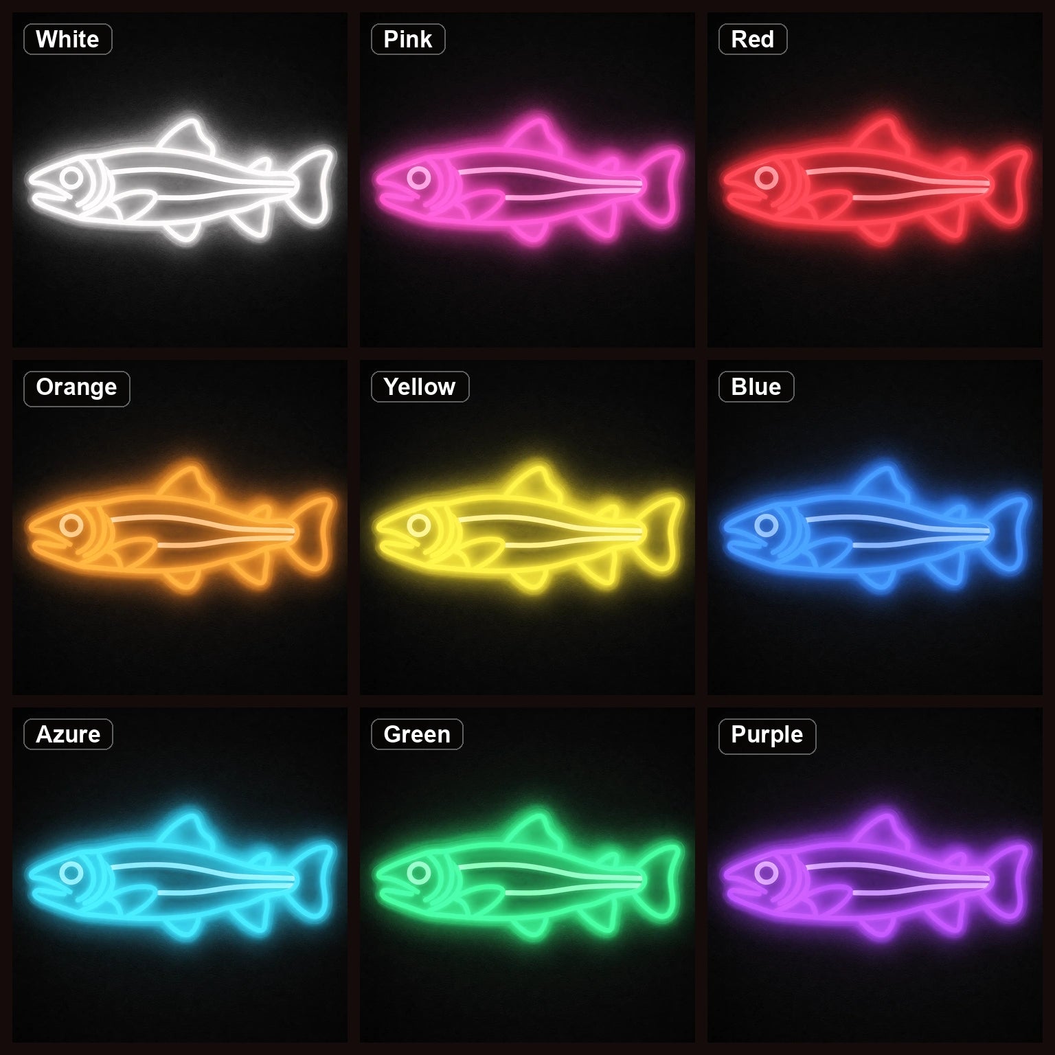 Side Profile Salmon Fish LED Neon Sign Garage Man Cave Neon Sign color grid
