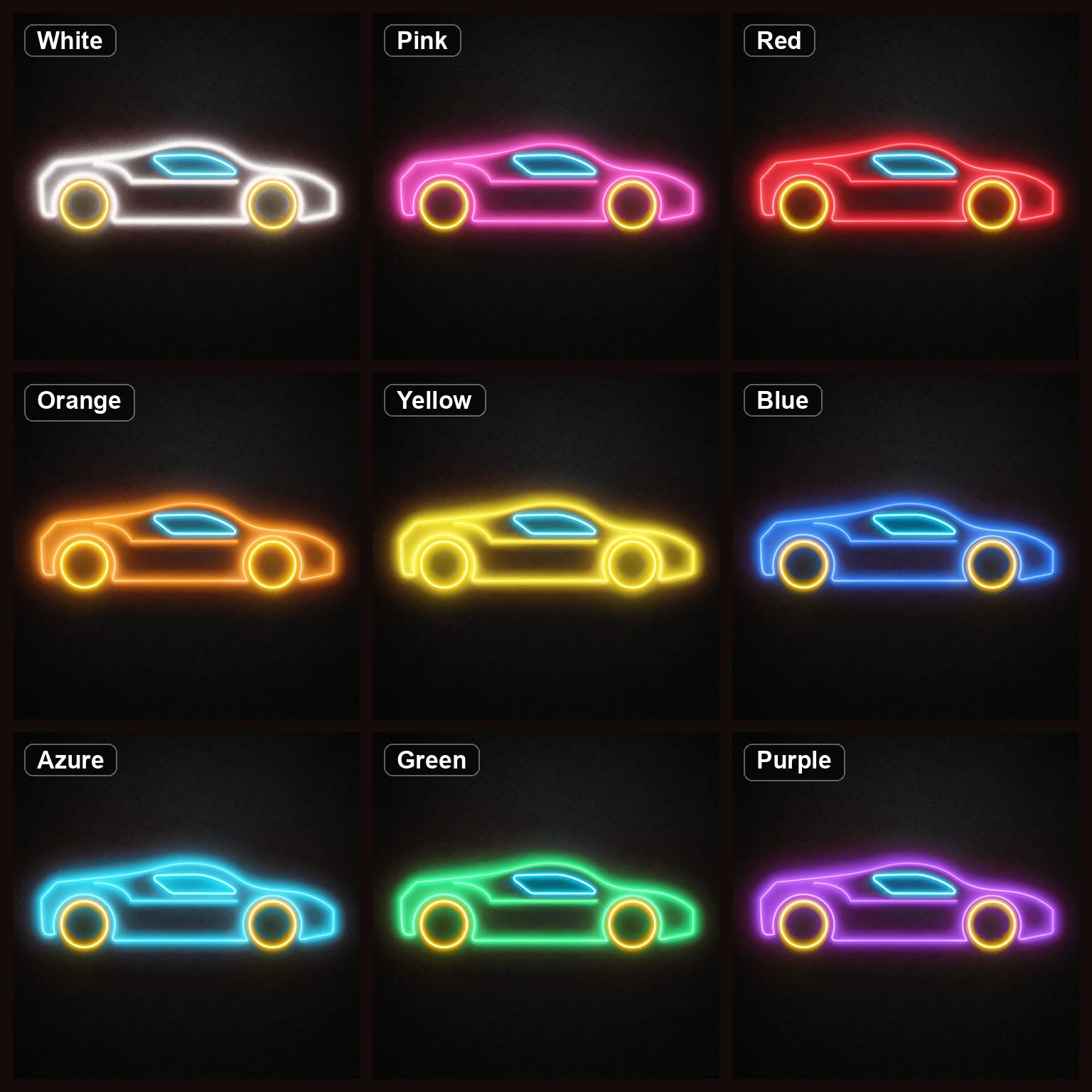 Side Profile Sports Car LED Neon Sign Garage Man Cave Neon Sign color grid