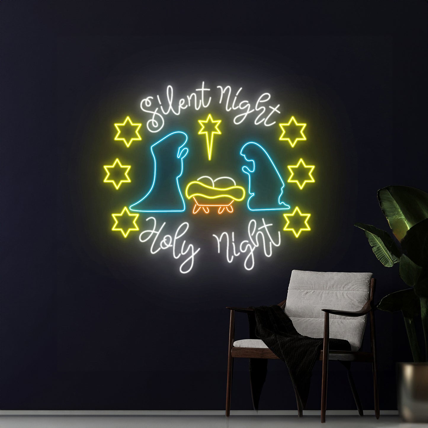 Silent Night Holy Night Nativity Scene Neon Sign