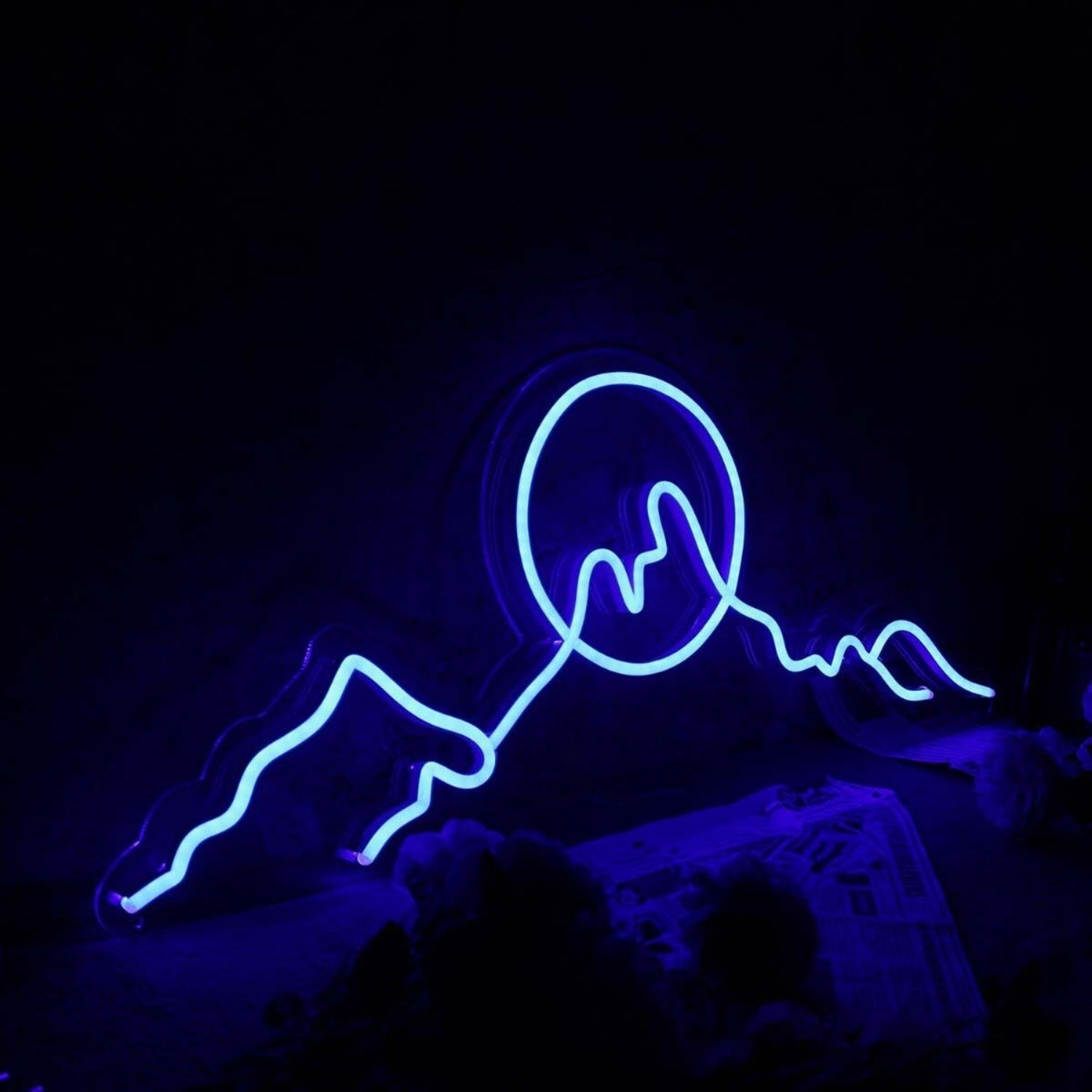 Silhouette Of Mountains And Sun Blue Led Neon Sign - Shineneon