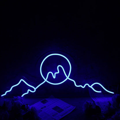 Silhouette Of Mountains And Sun Blue Led Neon Sign - Shineneon