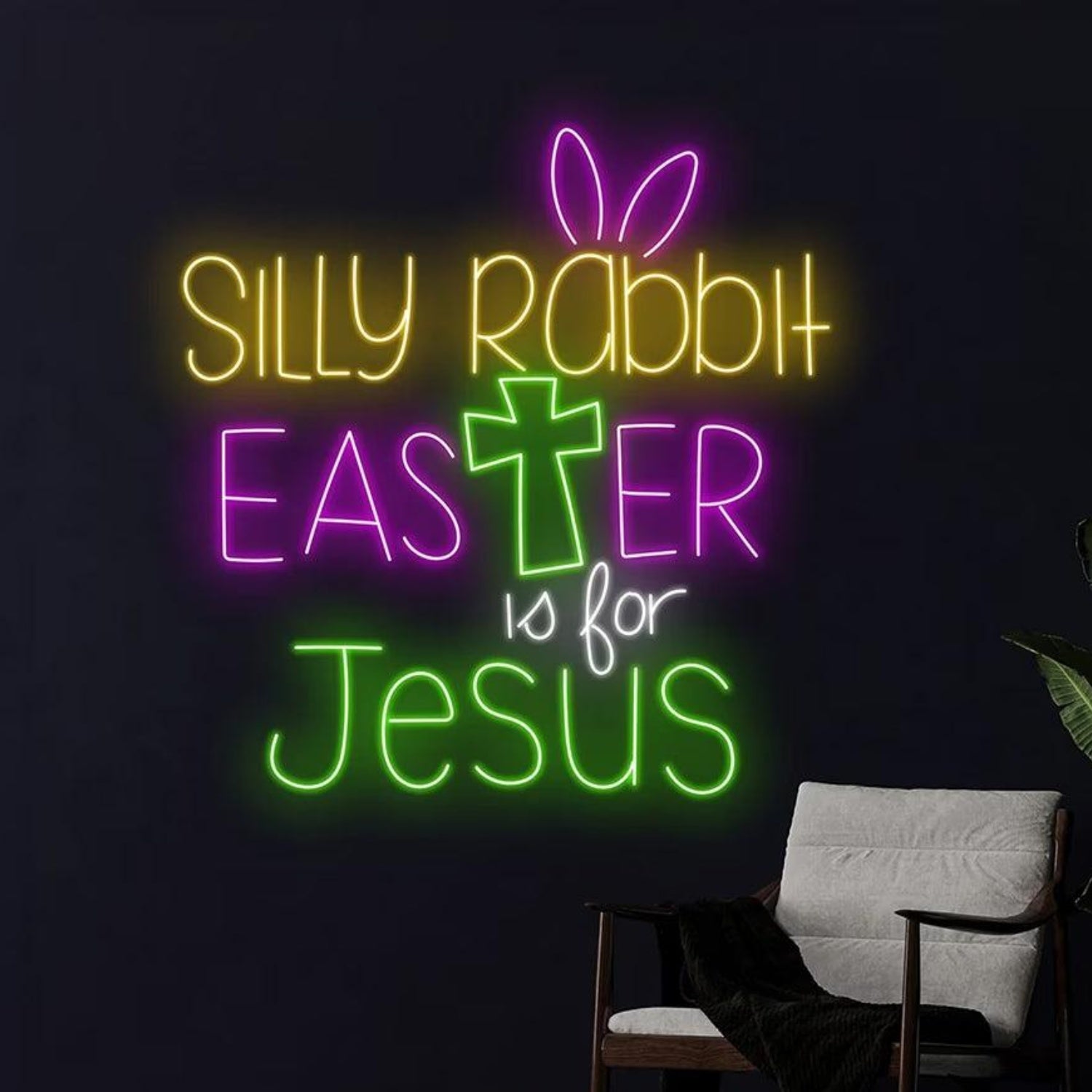 Silly Rabbit Easter Multicolor Bunny Cross Led Neon Sign For Indoor Decor | Shineneon
