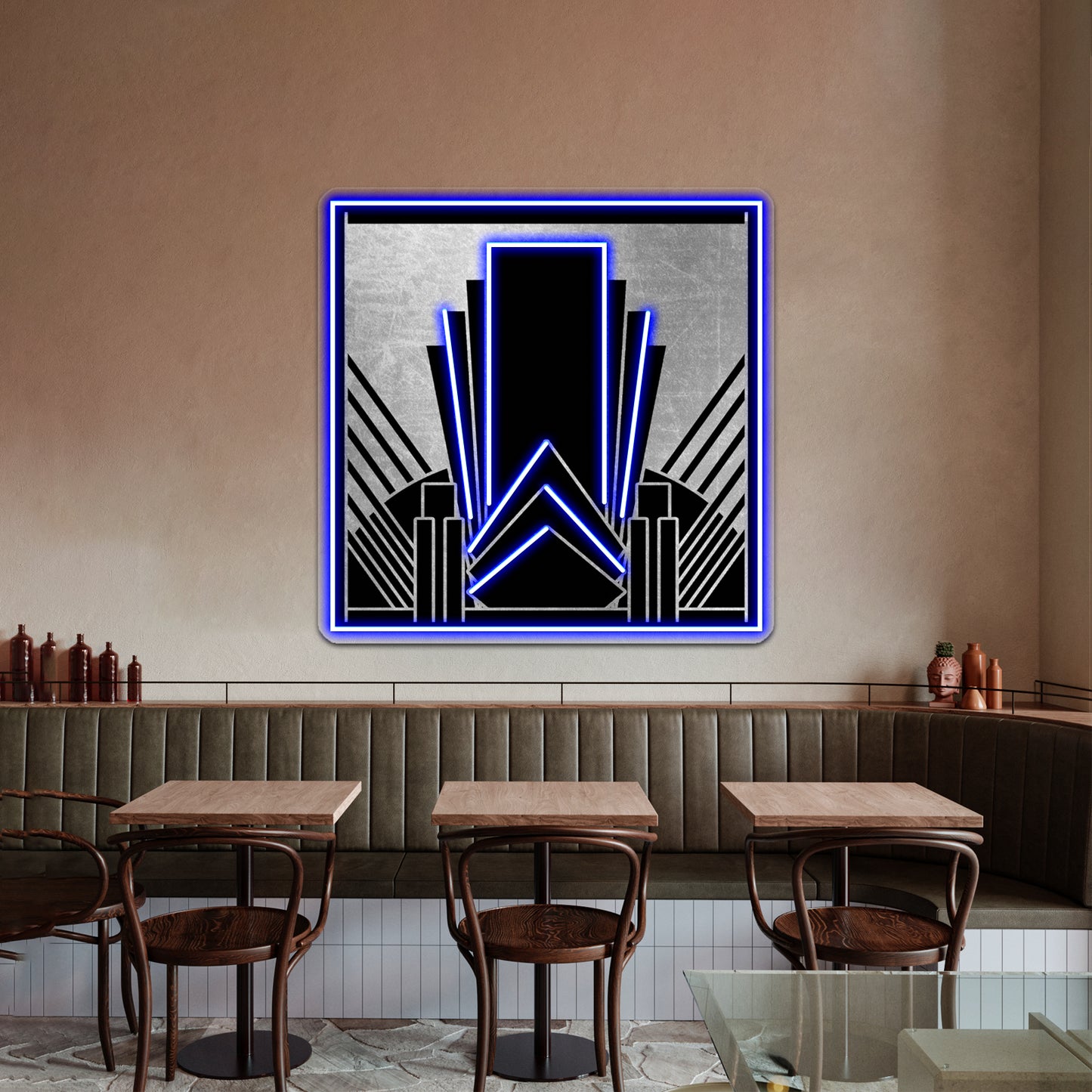 Silver Art Deco Design Wall Artwork Neon Signs