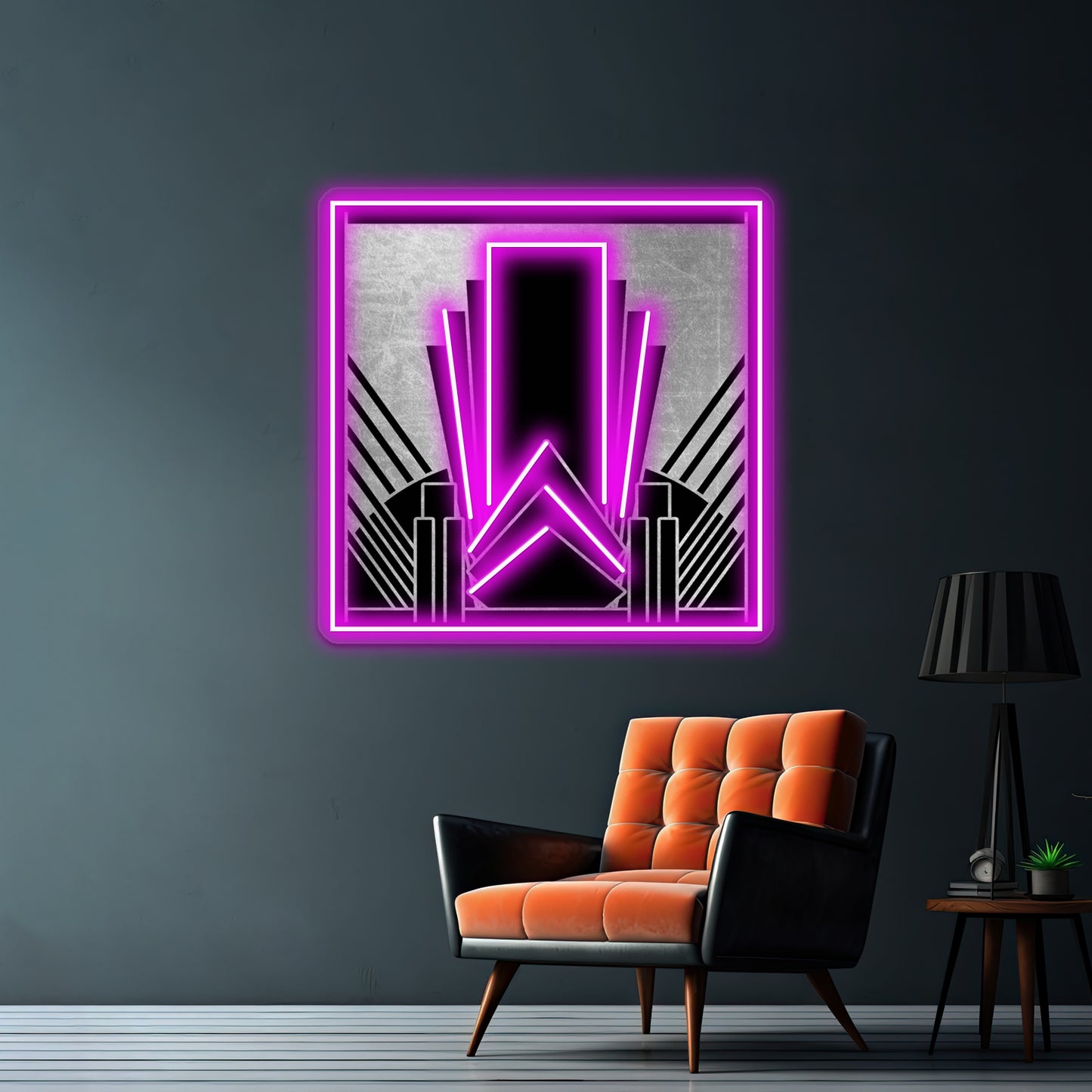 Silver Art Deco Design Wall Artwork Neon Signs