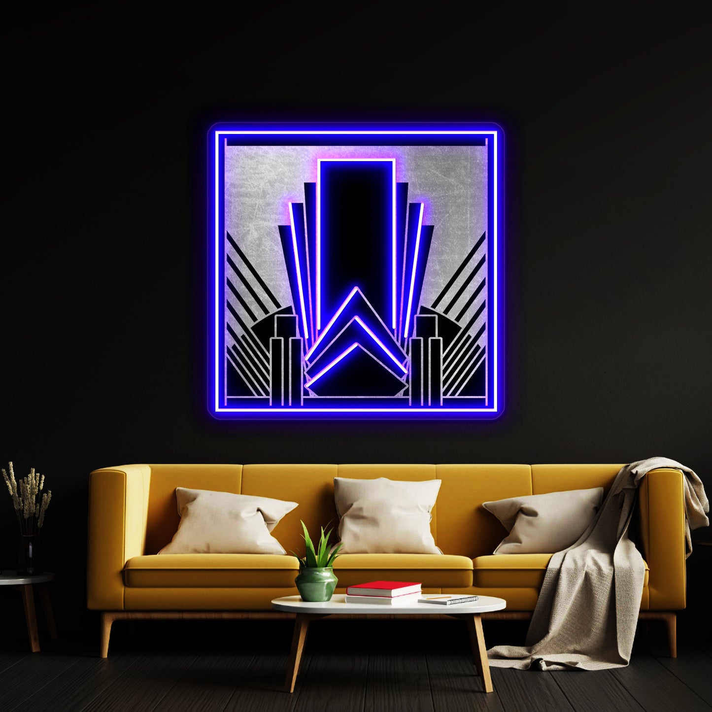 Silver Art Deco Design Wall Artwork Neon Signs