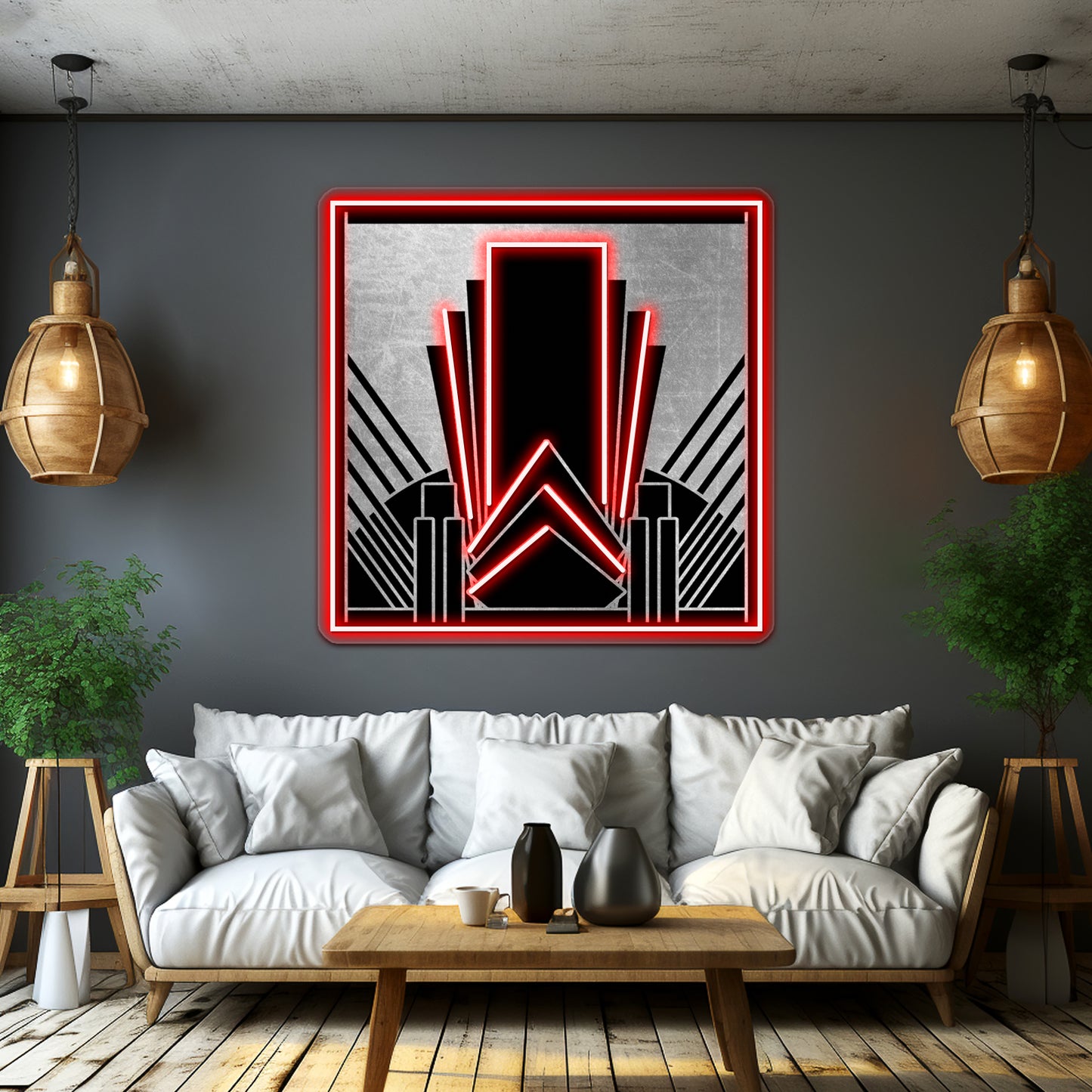 Silver Art Deco Design Wall Artwork Neon Signs