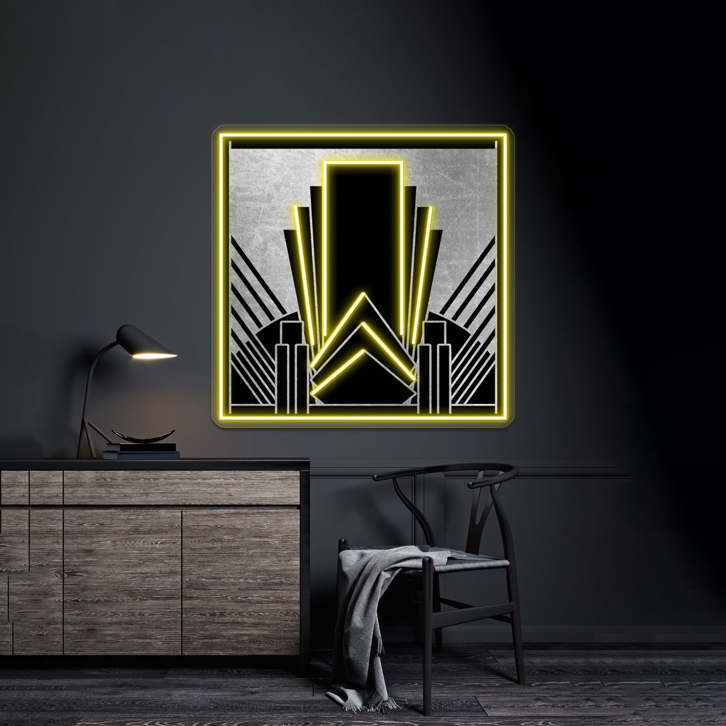 Silver Art Deco Design Wall Artwork Neon Signs