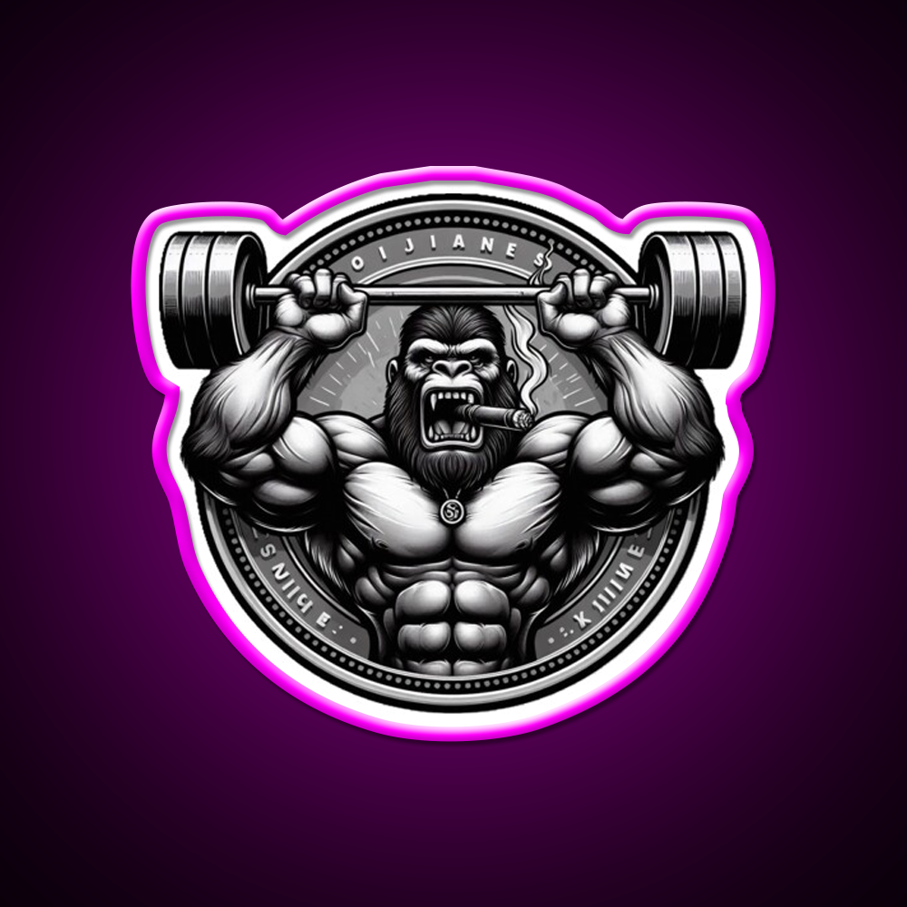 Silver Back Gorrila Lifting Gym Fitness Led Neon Sign Rgb Color - Neon sign mounted on wall in room