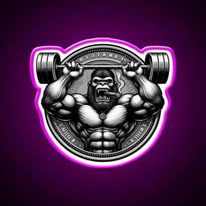 Silver Back Gorrila Lifting Gym Fitness Led Neon Sign Rgb Color - Neon sign mounted on wall in room