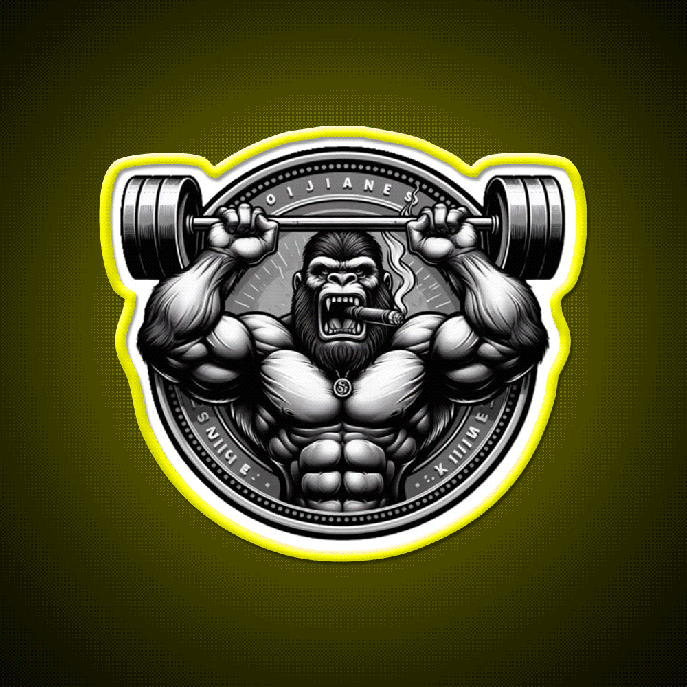 Silver Back Gorrila Lifting Gym Fitness Led Neon Sign Rgb Color - Custom LED neon sign front view