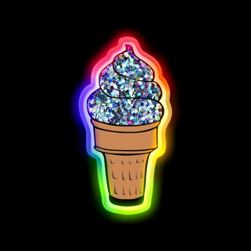 Silver Glitter Soft Serve Ice Cream Snack Food Led Neon Sign Rgb Color - LED neon sign close-up detail