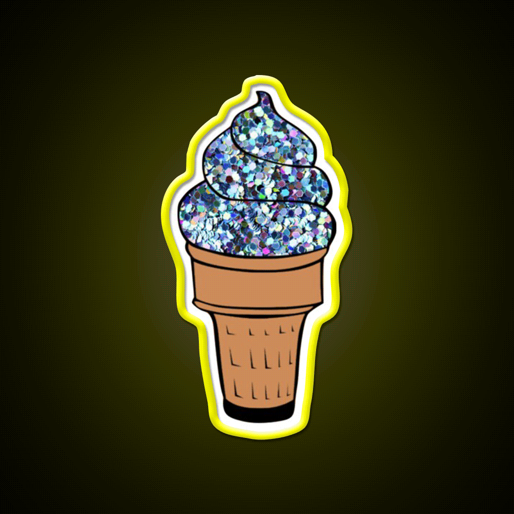Silver Glitter Soft Serve Ice Cream Snack Food Led Neon Sign Rgb Color - Custom LED neon sign front view