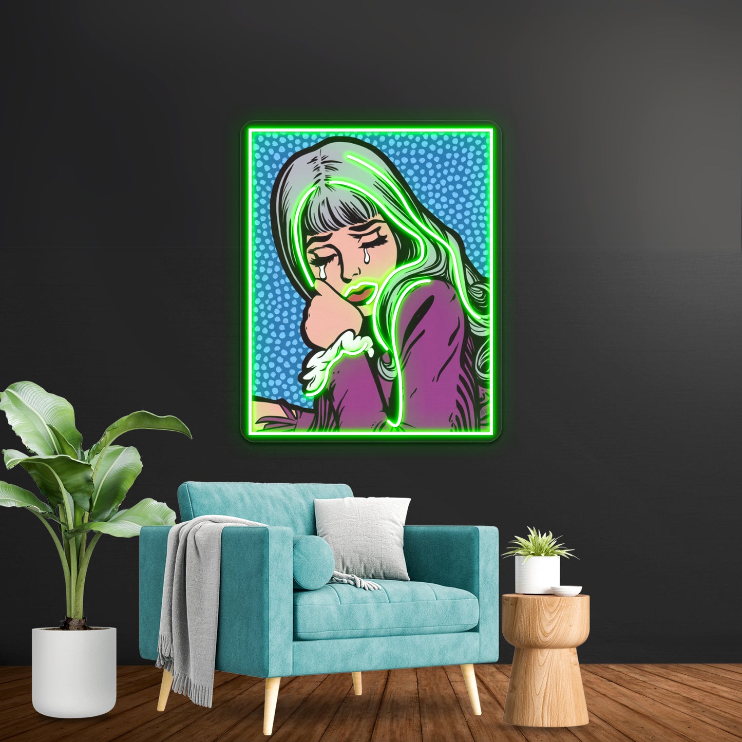 Silver Hair Crying Comic Girl Artwork Custom Led Signs