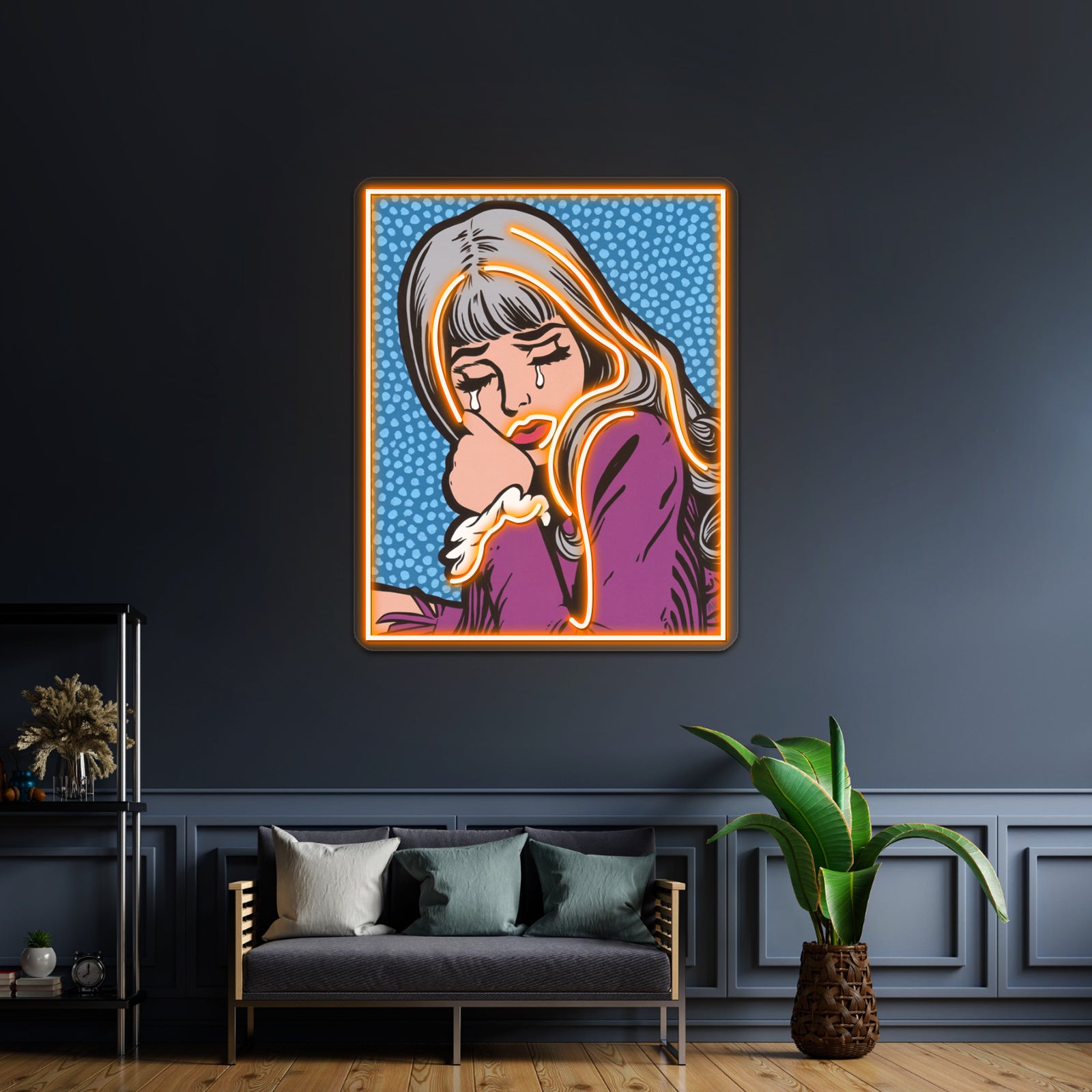 Silver Hair Crying Comic Girl Artwork Custom Led Signs | Shineneon