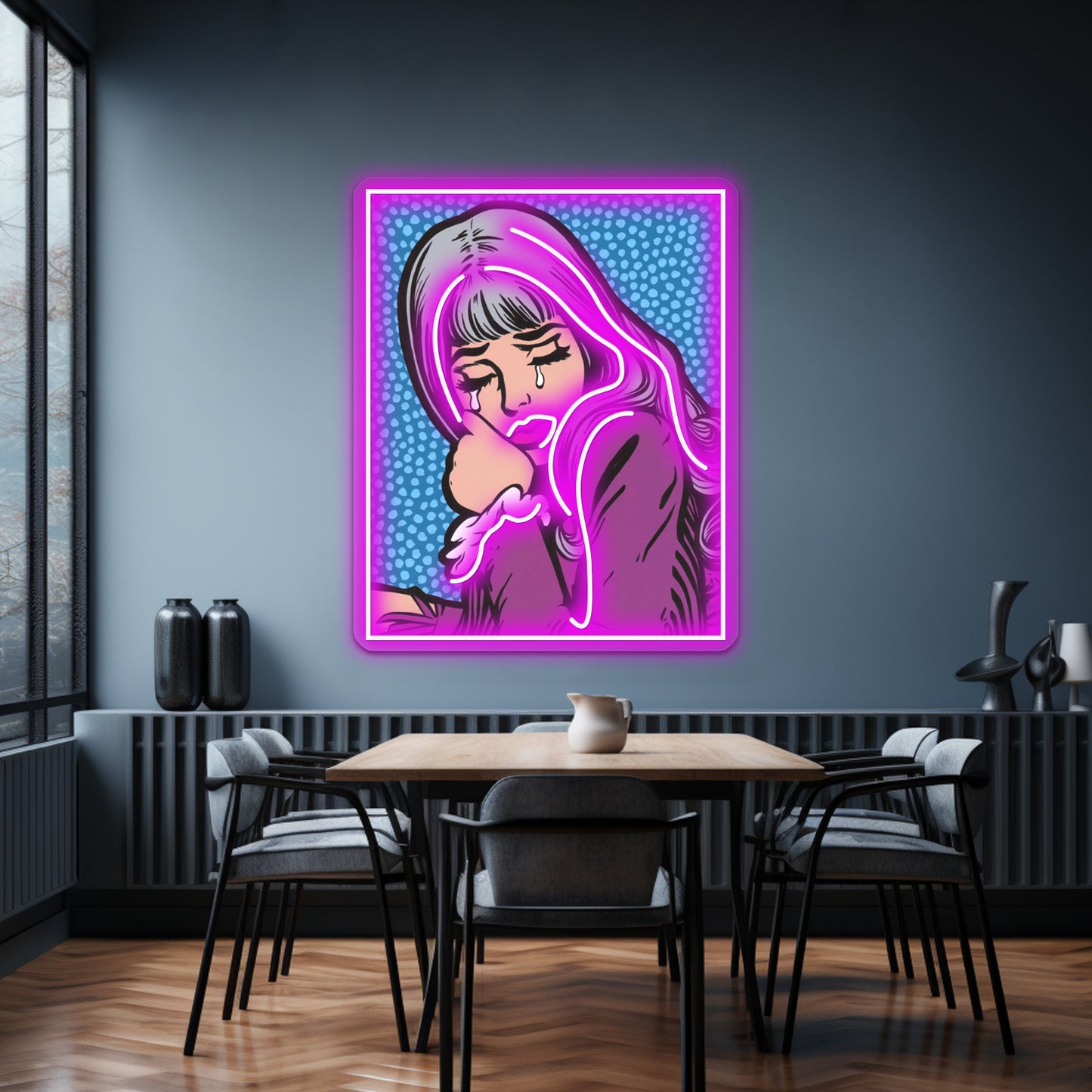 Silver Hair Crying Comic Girl Artwork Custom Led Signs