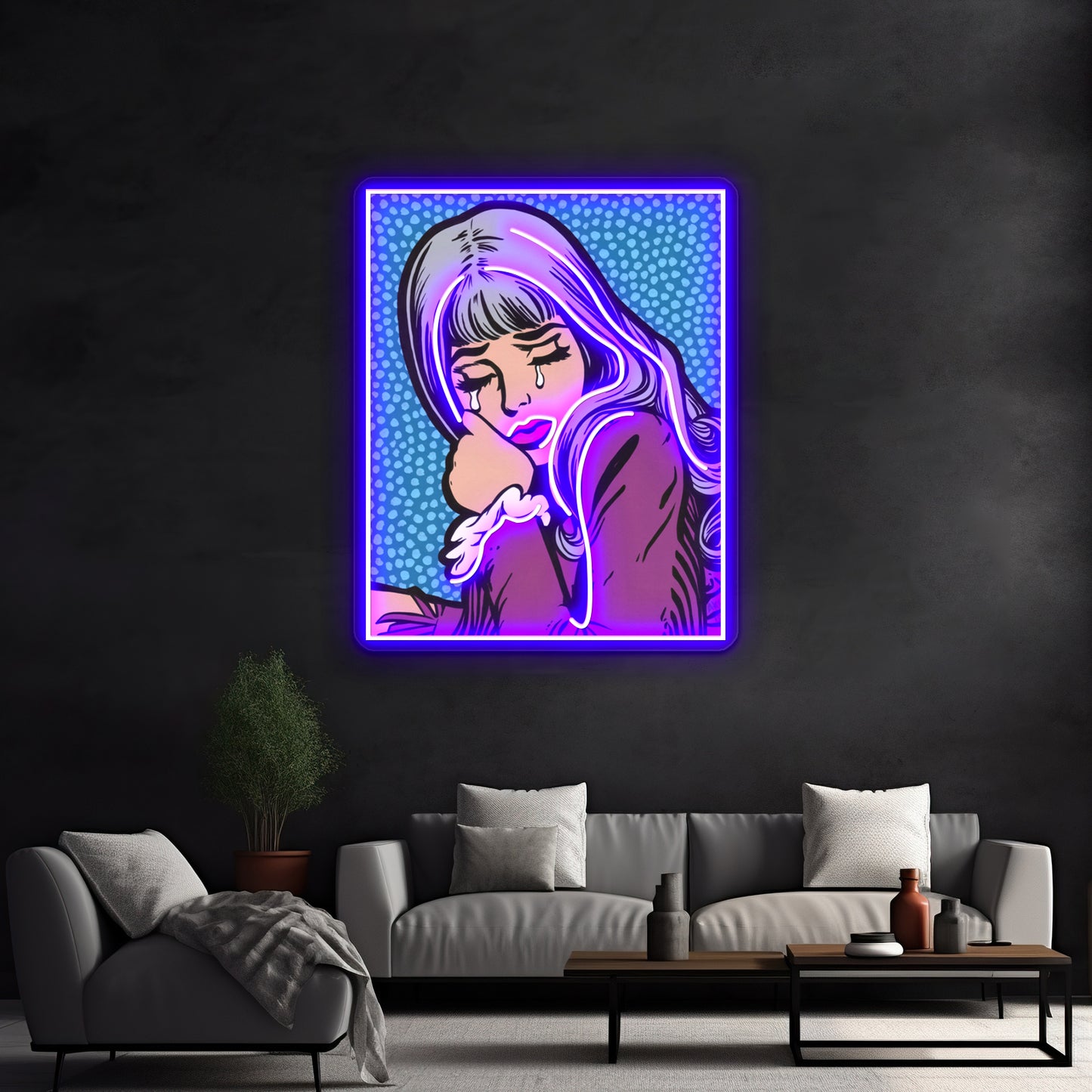 Silver Hair Crying Comic Girl Artwork Custom Led Signs