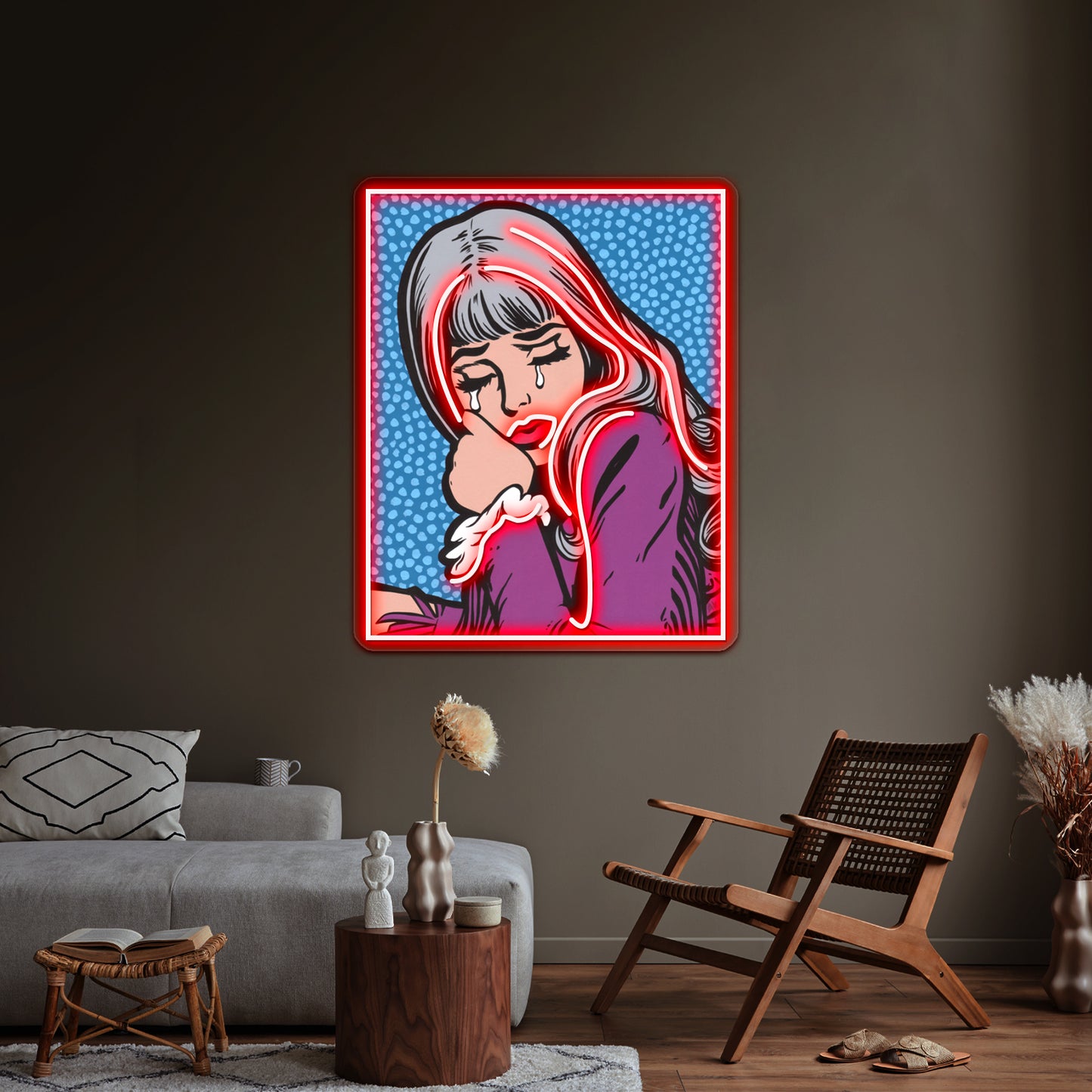 Silver Hair Crying Comic Girl Artwork Custom Led Signs