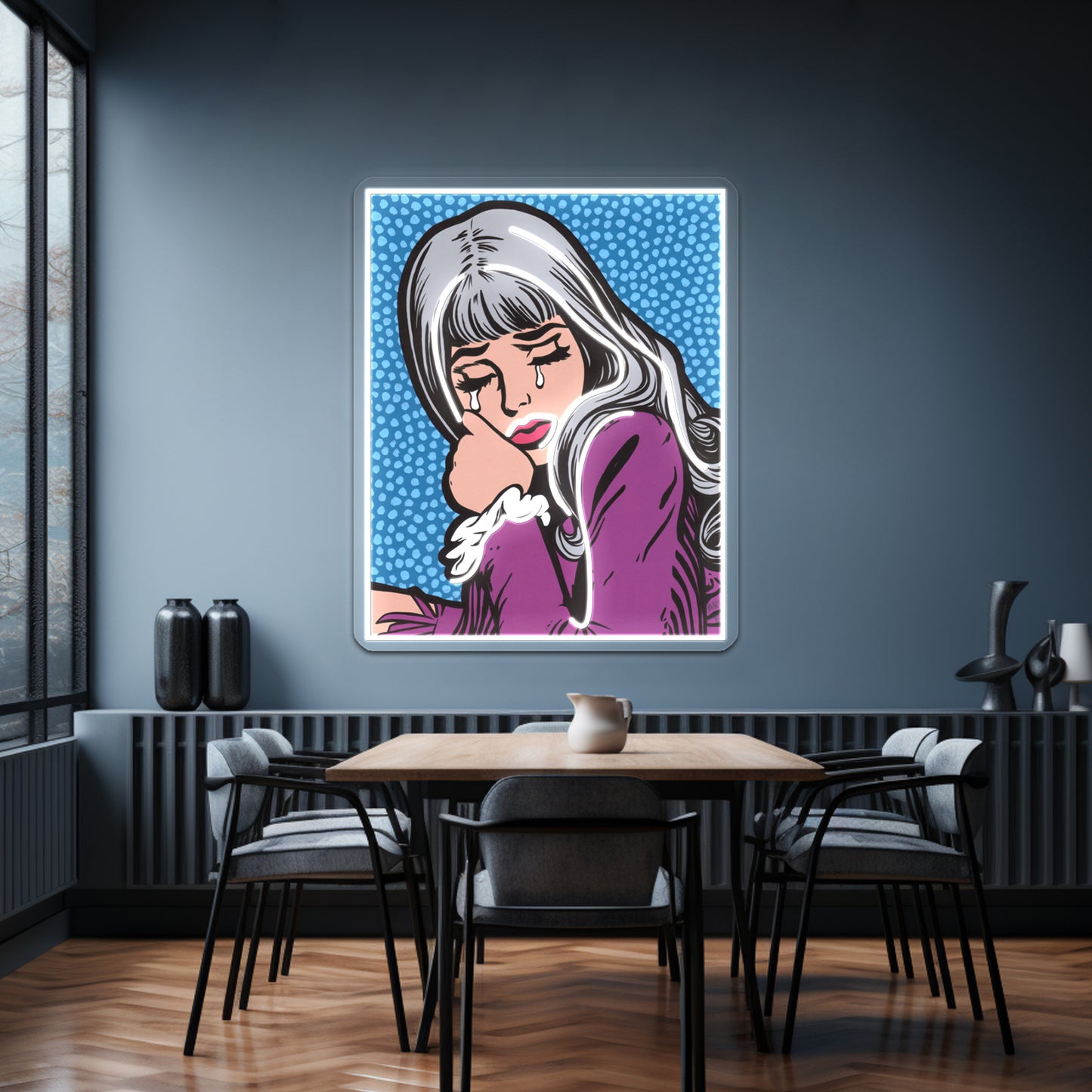 Silver Hair Crying Comic Girl Artwork Custom Led Signs