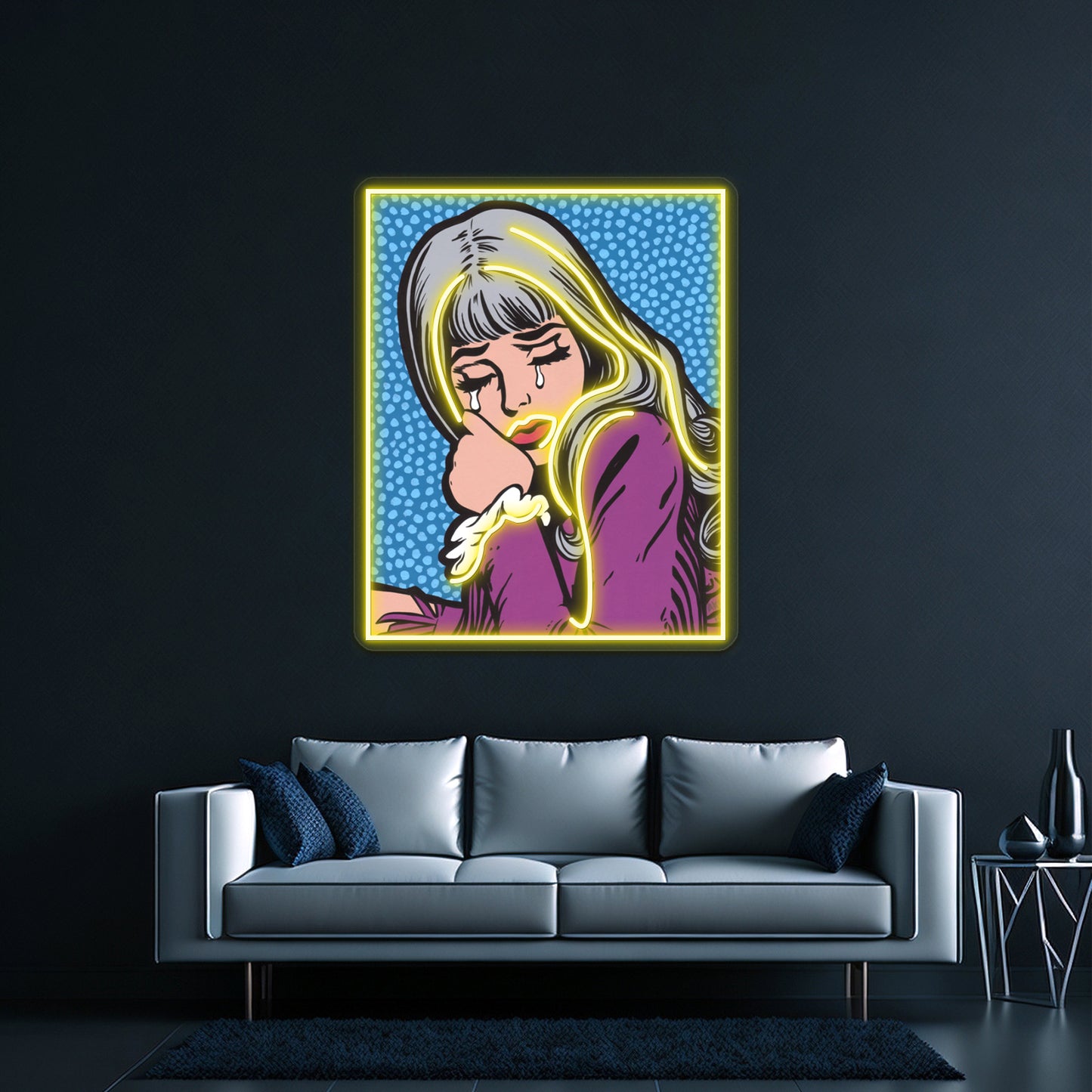 Silver Hair Crying Comic Girl Artwork Custom Led Signs