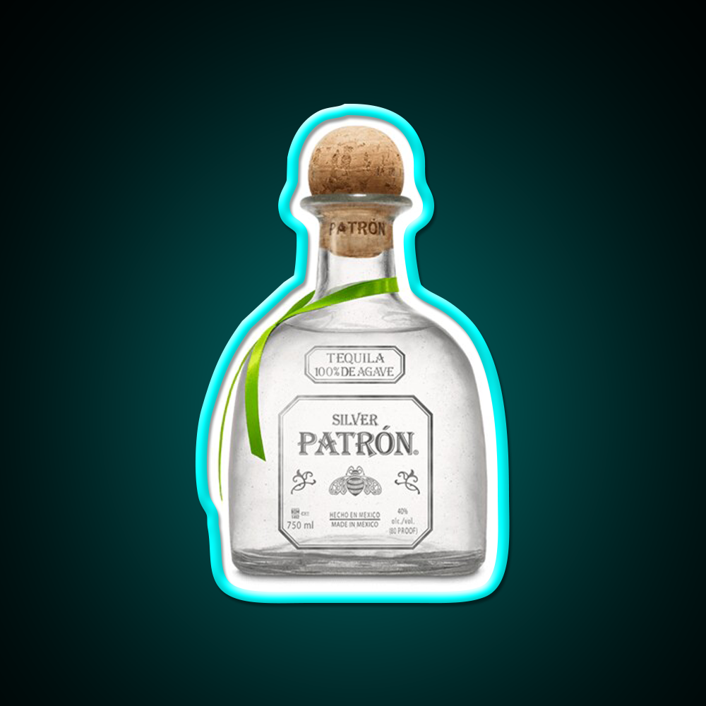 Silver Patron Bottle Beer Bar Decor Led Neon Sign Rgb Color - Size and dimension reference