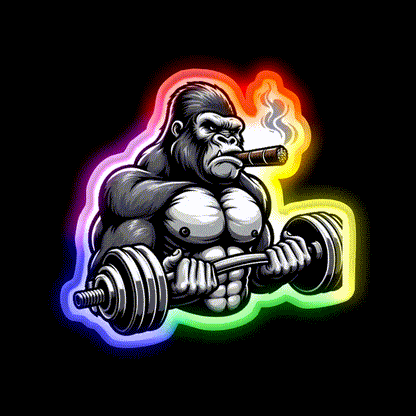 Silverback Gorilla Curling With Styleart Gym Fitness Led Neon Sign Rgb Color - LED neon sign close-up detail