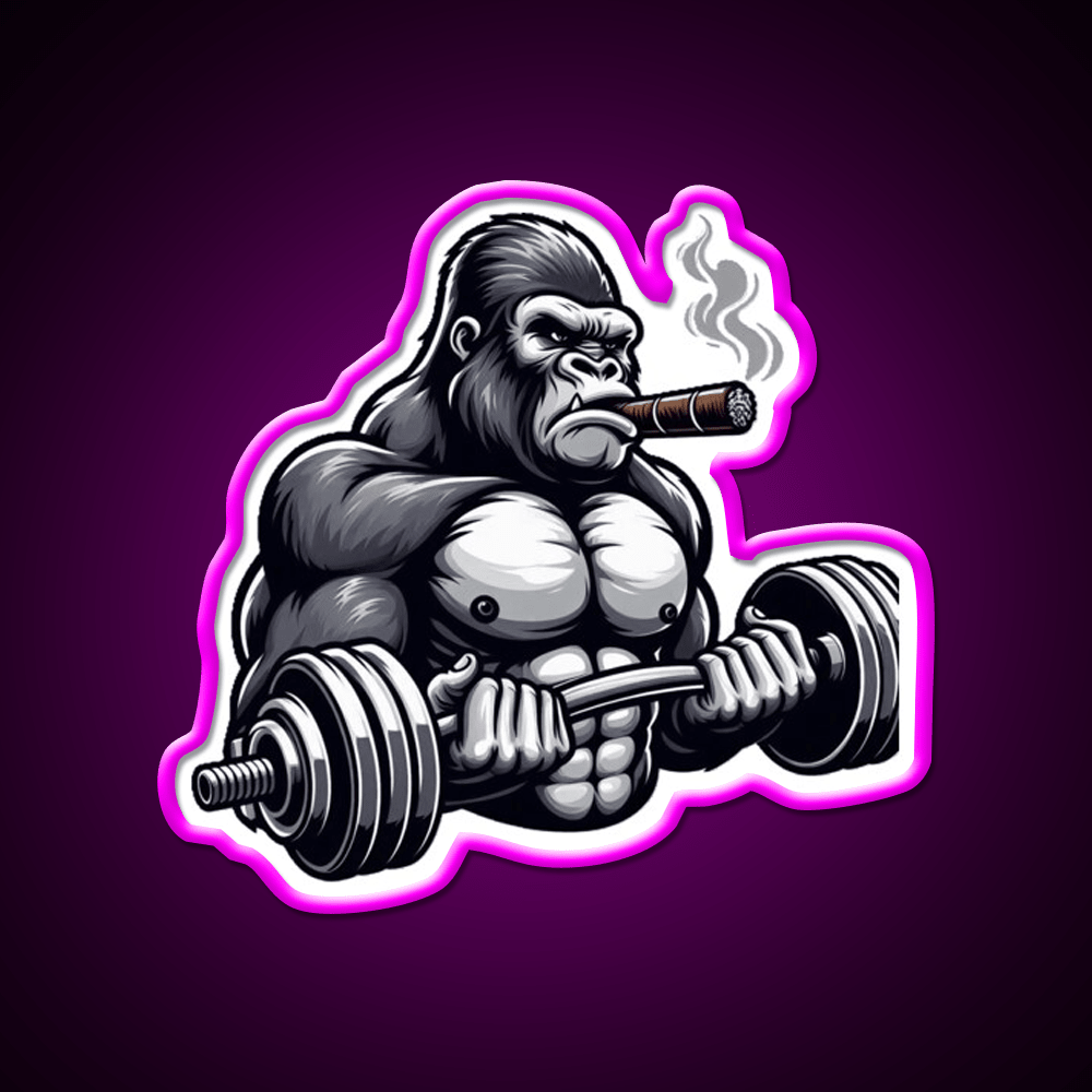 Silverback Gorilla Curling With Styleart Gym Fitness Led Neon Sign Rgb Color - Shineneon